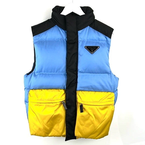 Prada Blue and Yellow Colour-Block Puffer Vest - Picture 2 of 12